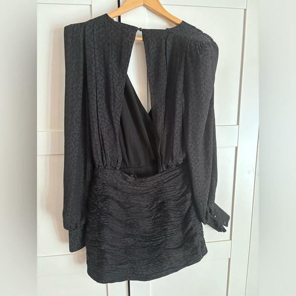 Free People x Revolve Let's Dance Mini Dress Black Leopard Print Long Sleeve 4 - Picture 4 of 7